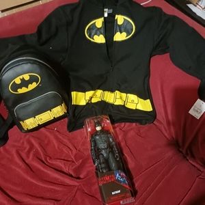 Batman Boys Size M 8 7-8 Black Hooded Jacket Hoodie & water bottle
